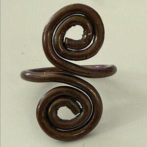 Vintage double Spiral Design artisan Bronze copper Ring size 5 brutalist design